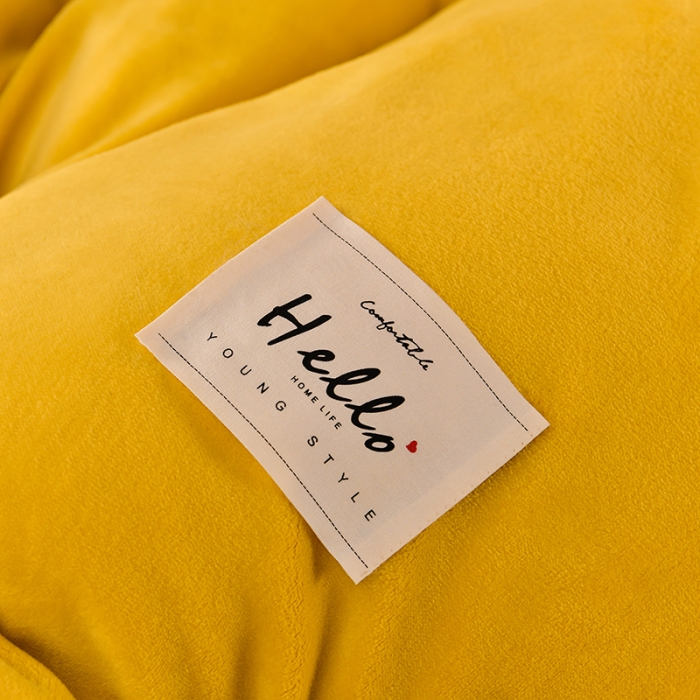 91家纺网 家纺一手货源 找家纺 牵梦萦纯色加厚牛奶绒法莱绒四件套秋冬季加绒床裙款 黄色+深灰