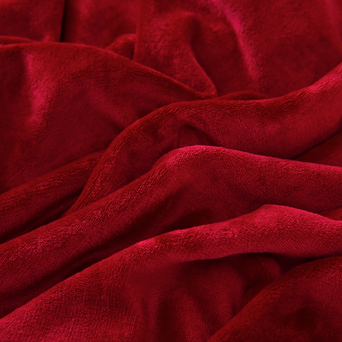 91家纺网 家纺一手货源 找家纺 牵梦萦纯色加厚牛奶绒法莱绒四件套秋冬季加绒床裙款 酒红+深灰