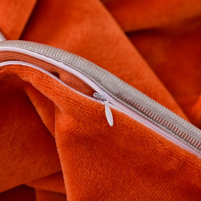 91家纺网 家纺一手货源 找家纺 牵梦萦纯色加厚牛奶绒法莱绒四件套秋冬季加绒床裙款 桔色