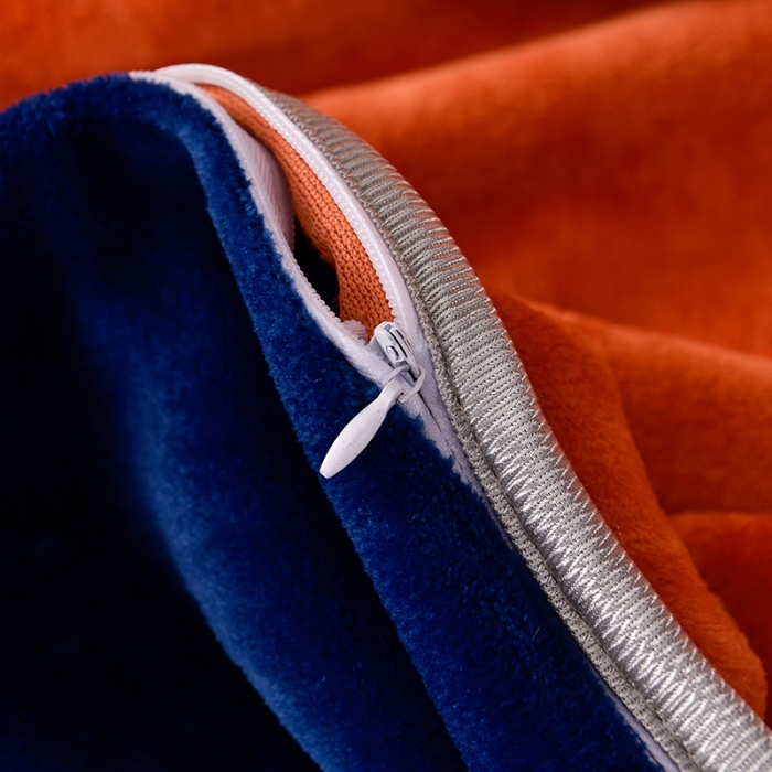 91家纺网 家纺一手货源 找家纺 牵梦萦纯色加厚牛奶绒法莱绒四件套秋冬季加绒床裙款 桔色+宝蓝