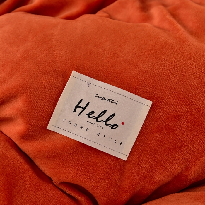 91家纺网 家纺一手货源 找家纺 牵梦萦纯色加厚牛奶绒法莱绒四件套秋冬季加绒床裙款 桔色+深灰