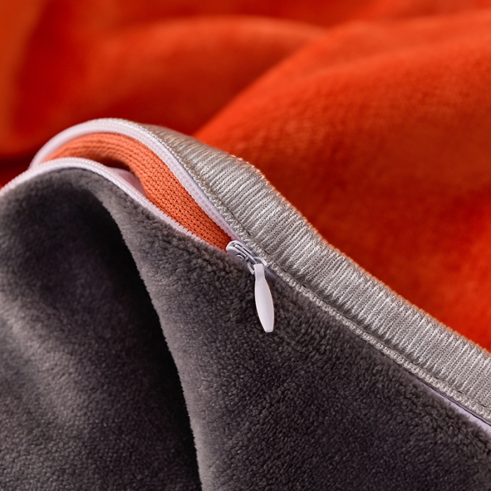 91家纺网 家纺一手货源 找家纺 牵梦萦纯色加厚牛奶绒法莱绒四件套秋冬季加绒床裙款 桔色+深灰