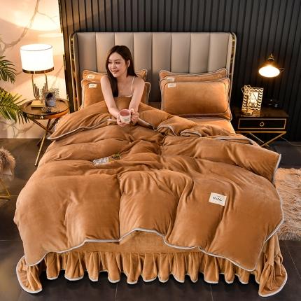 牵梦萦纯色加厚牛奶绒法莱绒四件套秋冬季加绒床裙款 驼色
