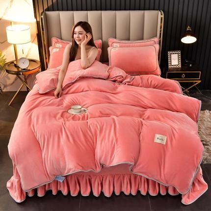 牵梦萦家纺纯色加厚牛奶绒法莱绒四件套秋冬季加绒床裙款 玉色