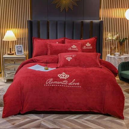 91家纺网 家纺一手货源 找家纺 总逸林家纺《原希尔顿逸林》 加厚牛奶绒刺绣款宝婴儿绒保暖四件套