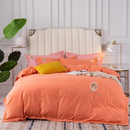 91家纺网 家纺一手货源 找家纺 润淳家居2025新款60s全棉刺绣加厚磨毛四件套巴洛克-橙