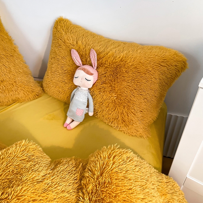 91家纺网 家纺一手货源 找家纺 邦妮 2024新款云貂绒纯色四件套 姜黄