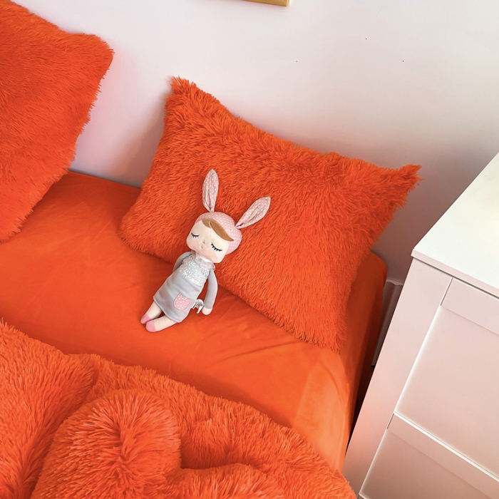 91家纺网 家纺一手货源 找家纺 邦妮 2024新款云貂绒纯色四件套 桔色