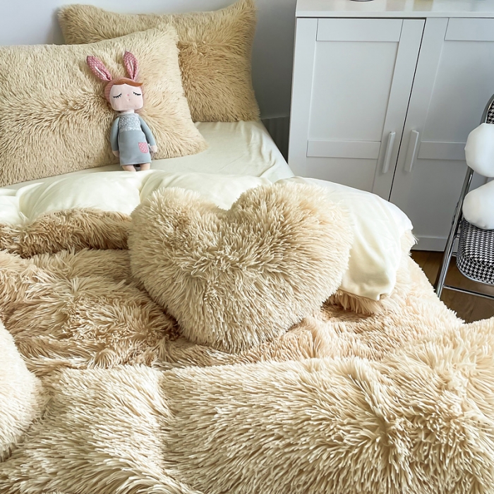 91家纺网 家纺一手货源 找家纺 邦妮 2024新款云貂绒纯色四件套 卡其