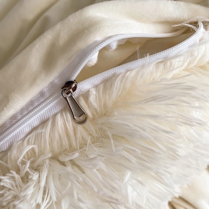 91家纺网 家纺一手货源 找家纺 邦妮 2024新款云貂绒纯色四件套 奶油白