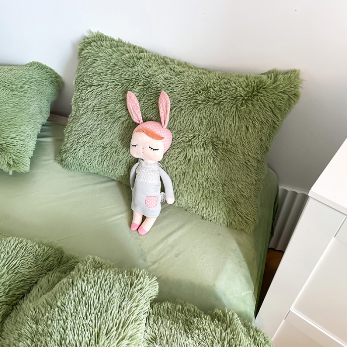 91家纺网 家纺一手货源 找家纺 邦妮 2024新款云貂绒纯色四件套 牛油果绿