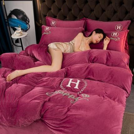 91家纺网 家纺一手货源 找家纺 富之航金貂绒巾绣四件套直播珊瑚雪花雕花魔法莱水晶绒绣花