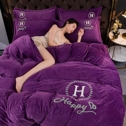 91家纺网 家纺一手货源 找家纺 富之航金貂绒巾绣四件套直播珊瑚雪花雕花魔法莱水晶绒绣花