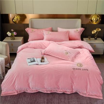 福丽莱 宝宝绒刺绣四件套-浪漫风情 玉色