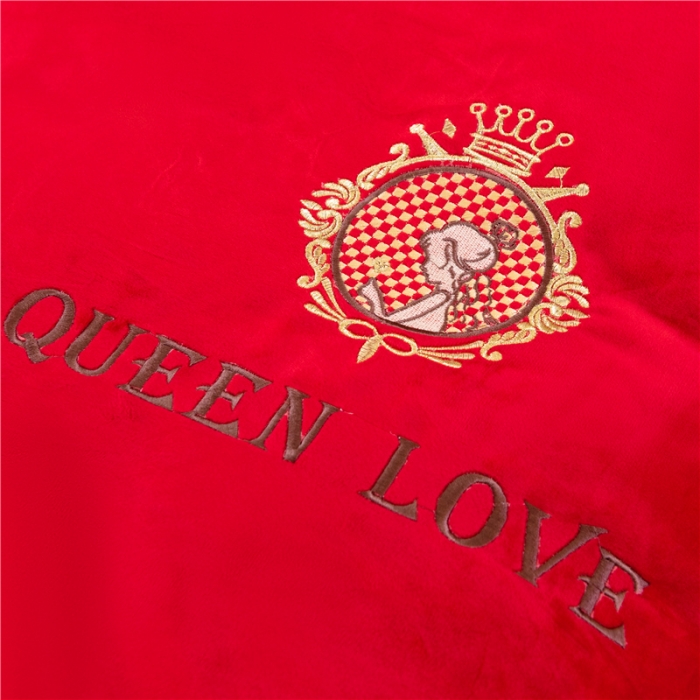 91家纺网 家纺一手货源 找家纺 福丽莱 宝宝绒刺绣四件套-浪漫风情 大红