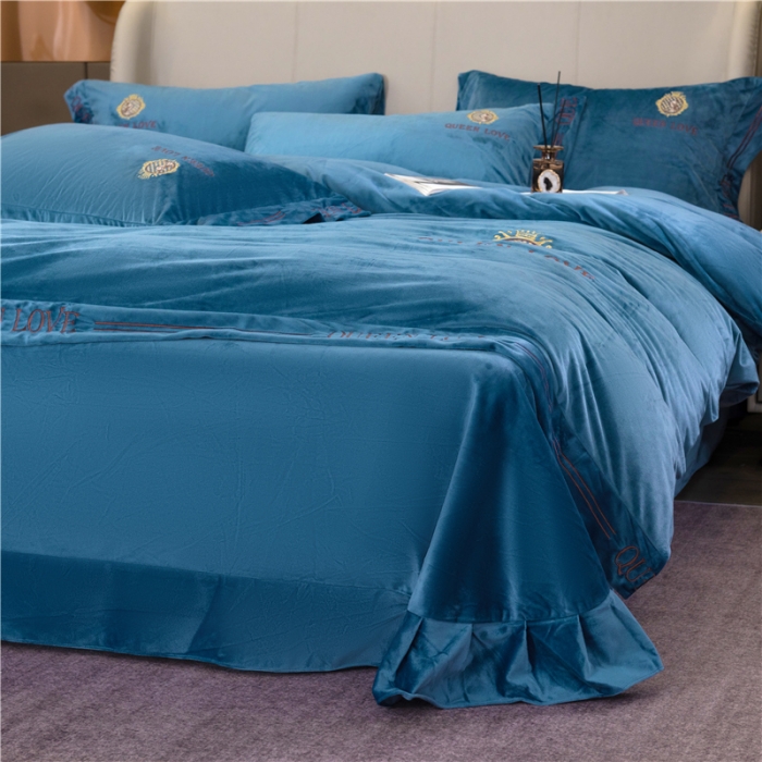 91家纺网 家纺一手货源 找家纺 福丽莱 宝宝绒刺绣四件套-浪漫风情 绅士蓝