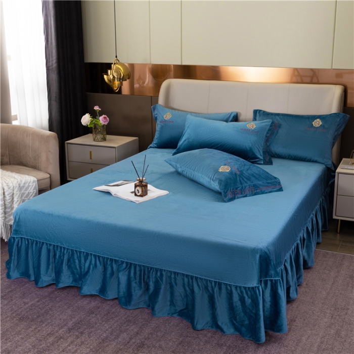 91家纺网 家纺一手货源 找家纺 福丽莱 宝宝绒刺绣四件套-浪漫风情 绅士蓝