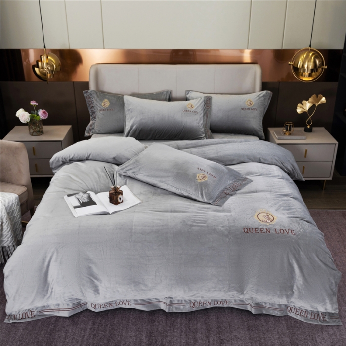 91家纺网 家纺一手货源 找家纺 福丽莱 宝宝绒刺绣四件套-浪漫风情 烟灰