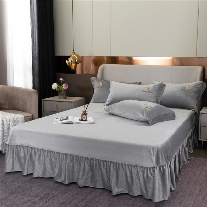 91家纺网 家纺一手货源 找家纺 福丽莱 宝宝绒刺绣四件套-浪漫风情 烟灰