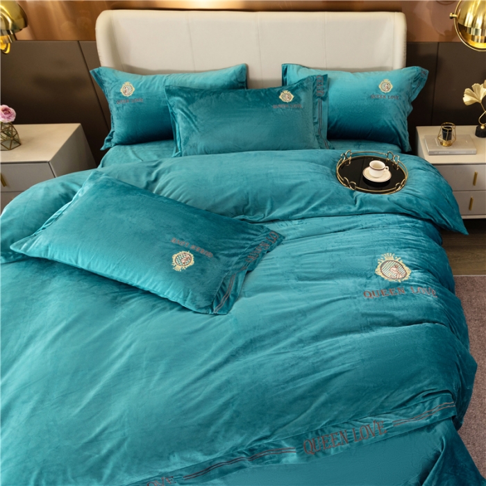 91家纺网 家纺一手货源 找家纺 福丽莱 宝宝绒刺绣四件套-浪漫风情 宾利蓝