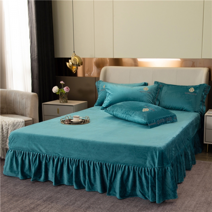 91家纺网 家纺一手货源 找家纺 福丽莱 宝宝绒刺绣四件套-浪漫风情 宾利蓝