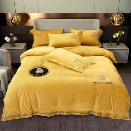 福丽莱 宝宝绒刺绣四件套-浪漫风情 柠檬黄