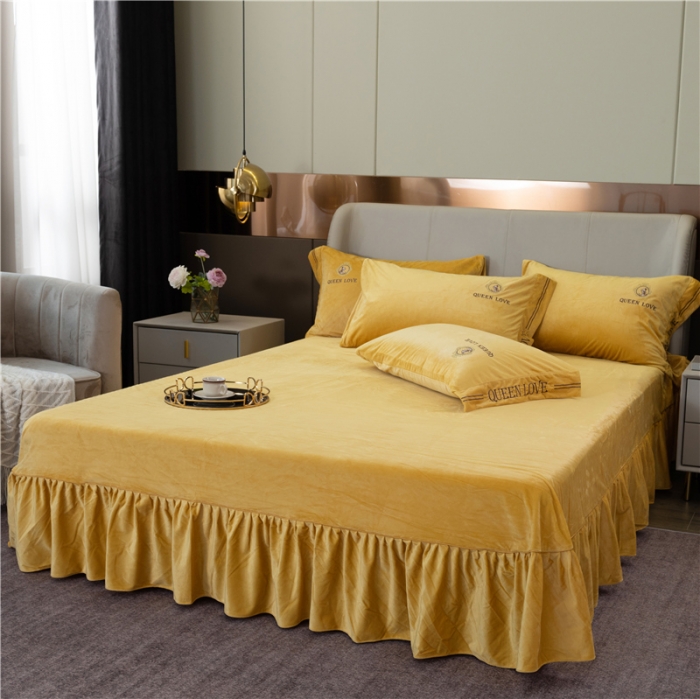 91家纺网 家纺一手货源 找家纺 福丽莱 宝宝绒刺绣四件套-浪漫风情 柠檬黄