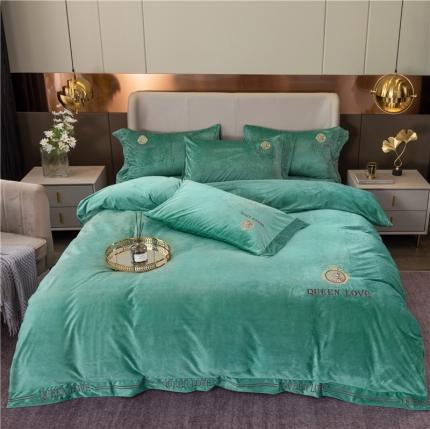 福丽莱 宝宝绒刺绣四件套-浪漫风情 抹茶绿