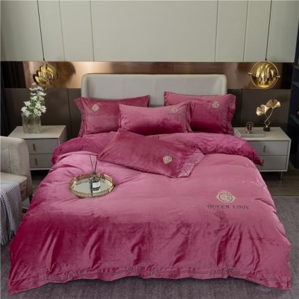 福丽莱 宝宝绒刺绣四件套-浪漫风情 豆沙