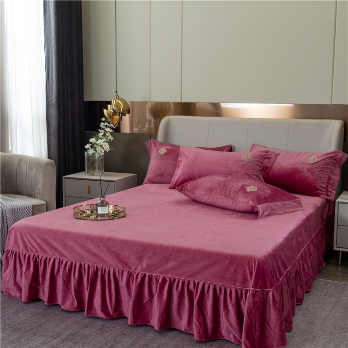 91家纺网 家纺一手货源 找家纺 福丽莱 宝宝绒刺绣四件套-浪漫风情 豆沙