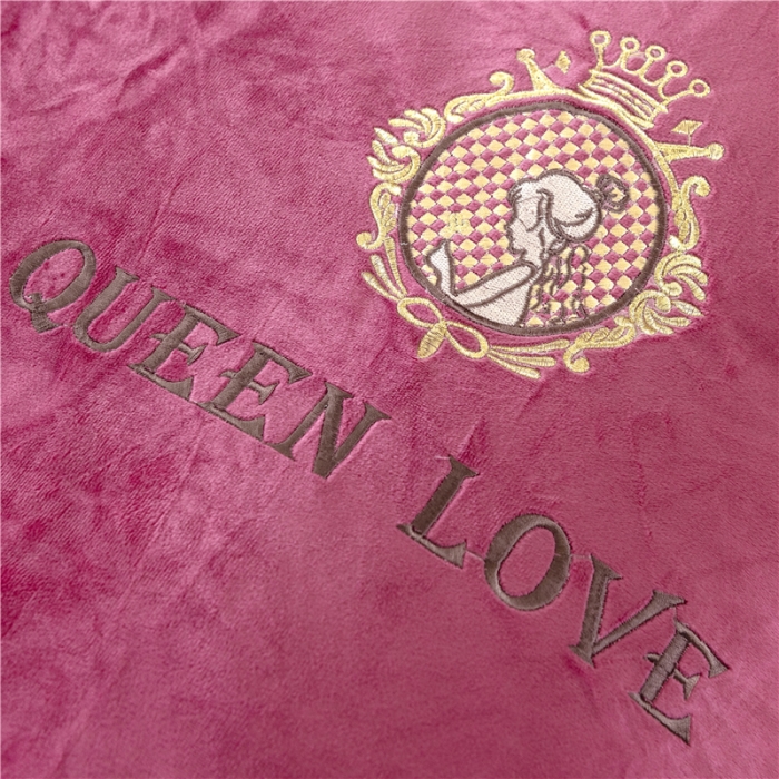 91家纺网 家纺一手货源 找家纺 福丽莱 宝宝绒刺绣四件套-浪漫风情 豆沙