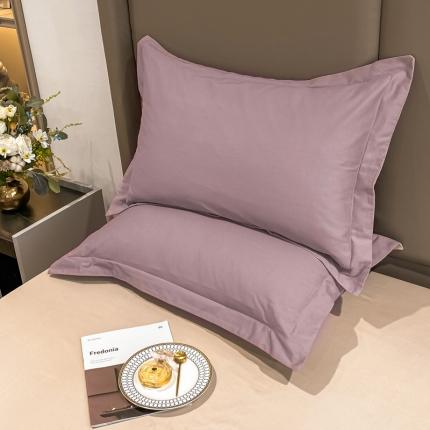 云栖2021新款100支纯色双拼磨毛单枕套一对浅香紫&amp;奶昔白