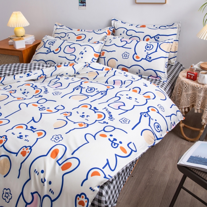 91家纺网 家纺一手货源 找家纺 乐居坊2021新款芦荟棉四件套 米小兔