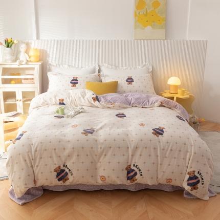 91家纺网 家纺一手货源 找家纺 BOSS 2021新款高端牛奶绒韩系印花套件 哈尼熊