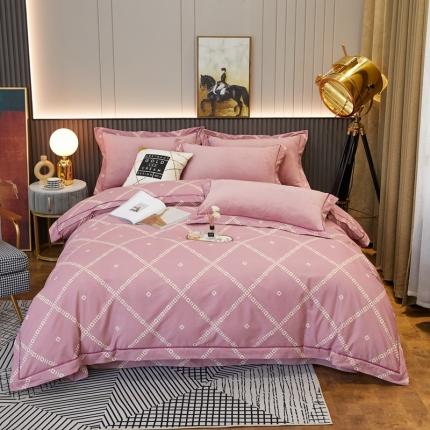 91家纺网 家纺一手货源 找家纺 （总）杜先生 2021新款230克牛奶绒拼角被边款四件套