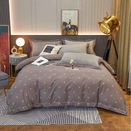 杜先生2021新款230克牛奶绒拼角被边款四件套 安格斯-灰