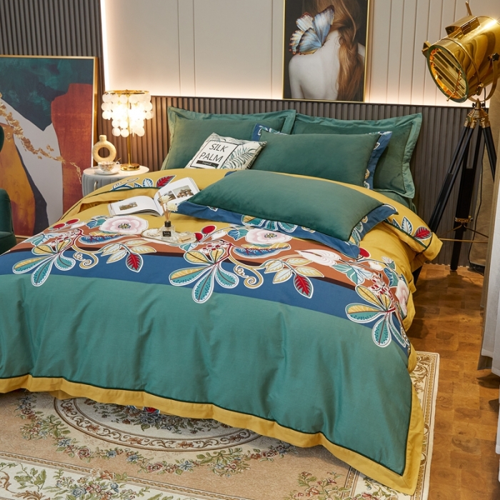 91家纺网 家纺一手货源 找家纺 杜先生2021新款230克牛奶绒拼角被边款四件套 迷迭香-黄