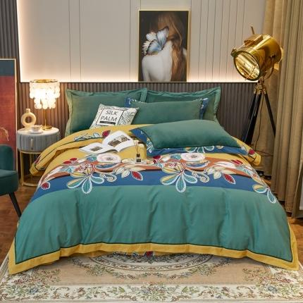 杜先生2021新款230克牛奶绒拼角被边款四件套 迷迭香-黄