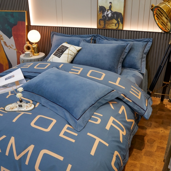 91家纺网 家纺一手货源 找家纺 杜先生 2021新款230克牛奶绒拼角被边款四件套 希文-绿