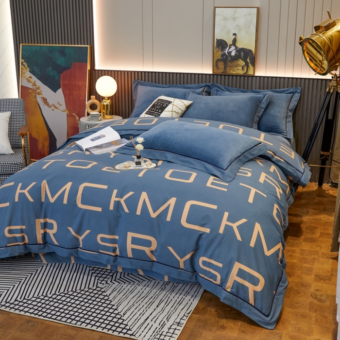 91家纺网 家纺一手货源 找家纺 杜先生 2021新款230克牛奶绒拼角被边款四件套 希文-绿