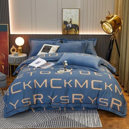 杜先生 2021新款230克牛奶绒拼角被边款四件套 希文-绿