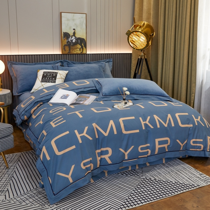 91家纺网 家纺一手货源 找家纺 杜先生 2021新款230克牛奶绒拼角被边款四件套 希文-绿