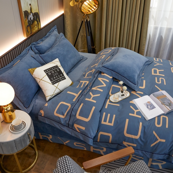 91家纺网 家纺一手货源 找家纺 杜先生 2021新款230克牛奶绒拼角被边款四件套 希文-绿