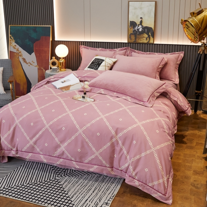 91家纺网 家纺一手货源 找家纺 杜先生 2021新款230克牛奶绒拼角被边款四件套 约克-粉