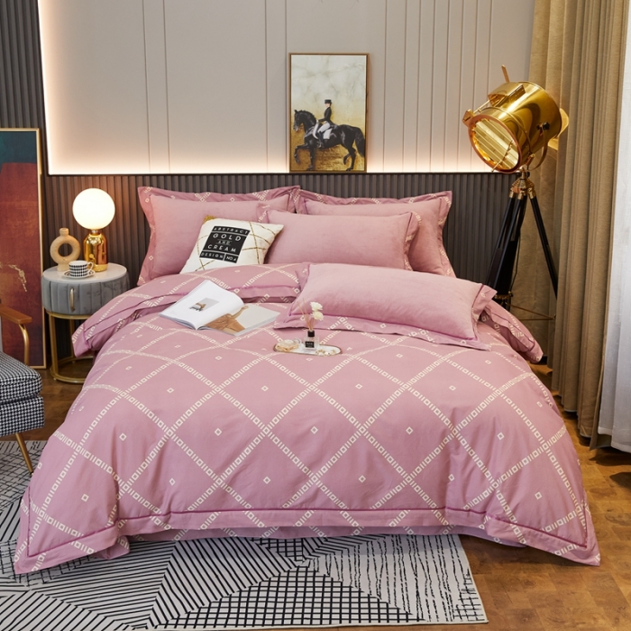 91家纺网 家纺一手货源 找家纺 杜先生 2021新款230克牛奶绒拼角被边款四件套 约克-粉