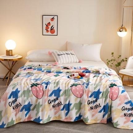 坦客毯业 2023年新款印花法莱绒毛毯沙发盖毯午睡毯子 草莓