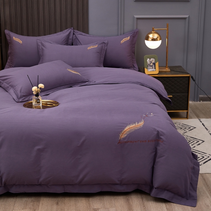 91家纺网 家纺一手货源 找家纺 芊寻 2024新款60支全棉磨毛绣花四件套 羽墨 玛莎紫