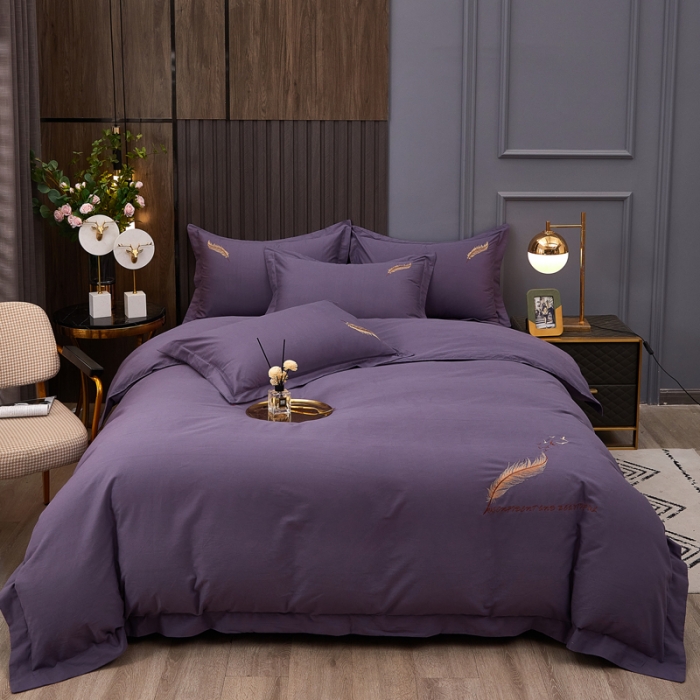 91家纺网 家纺一手货源 找家纺 芊寻 2024新款60支全棉磨毛绣花四件套 羽墨 玛莎紫