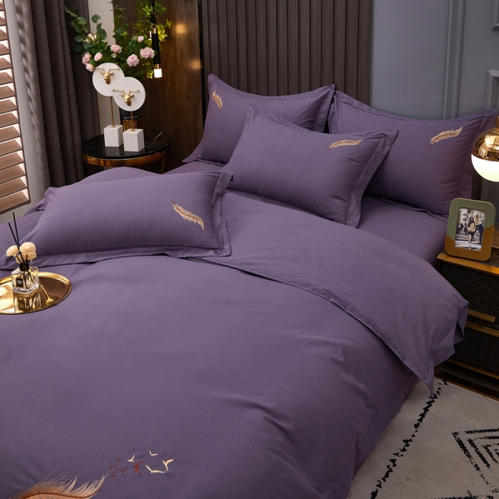 91家纺网 家纺一手货源 找家纺 芊寻 2024新款60支全棉磨毛绣花四件套 羽墨 玛莎紫