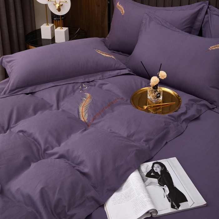 91家纺网 家纺一手货源 找家纺 芊寻 2024新款60支全棉磨毛绣花四件套 羽墨 玛莎紫